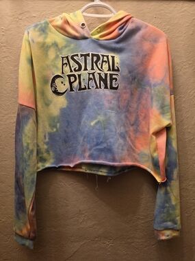 Upcycled Hand Painted Astral Plane Tie Dye Cropped Hoodie Large